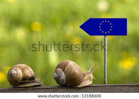 two snails rushing out of the European Union