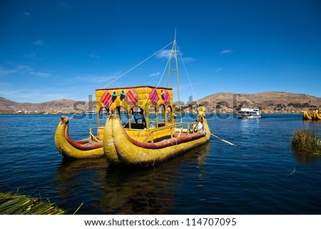 The floating and tourist Islands of lake Titicaca Puno Peru South America