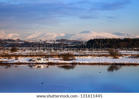 Views around Malltreath Pools and Snowdonia National Park in winter