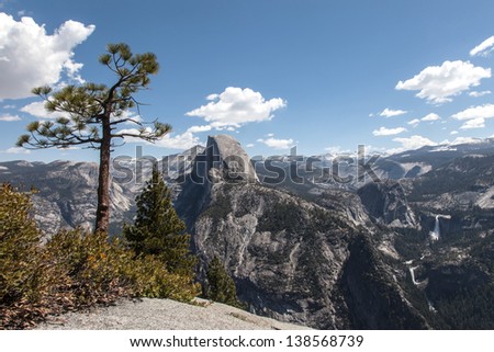 View from Glacier Point Road towards Half Dome and Vernal and Nevada Falls