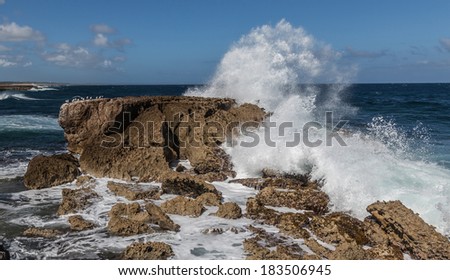 The North Coast of Curacao Playa Kanao or surf beach Caribbean