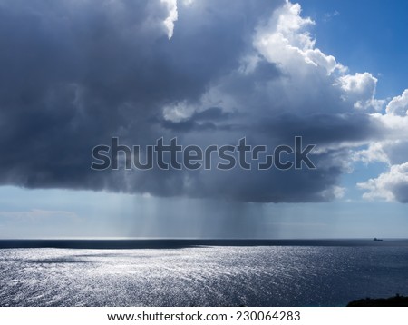 Stormy weather over the ocean  on Curacao a tropical island in the Caribbean