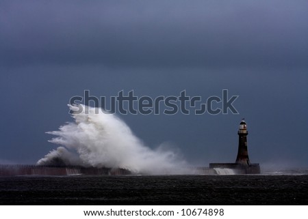 Stormy weather and rough seas at Roker Lighthouse