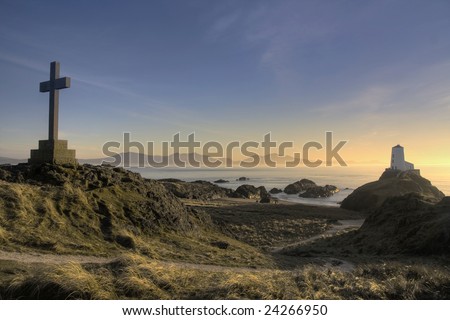 Sunset at Llanddwyn Island a sacred place with lighthouses and religious  ruins