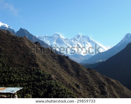 View to Everest the highest mountain in the world from within Nepal