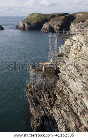 Diving Platform made from Scaffolding in order excavate  a ship wreck from Bonnie Prince Charlie\'s Days