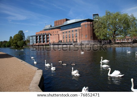 Stratford upon Avon the birthplace of  William Shakespeare and the RSC brick theatre on the River Avon