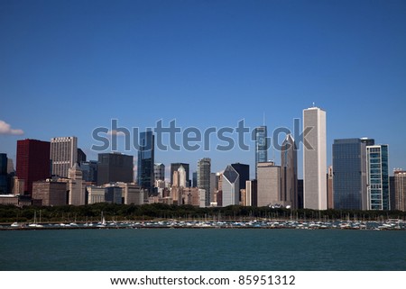 Chicago city skyline views taken from the hop on hop off bus United States of America