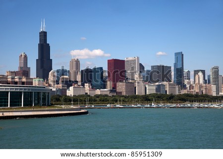 Chicago city skyline views taken from the hop on hop off bus United States of America