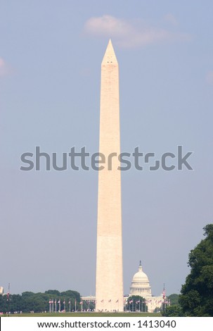 Washington Monument in DC with United States Capitol in the background
