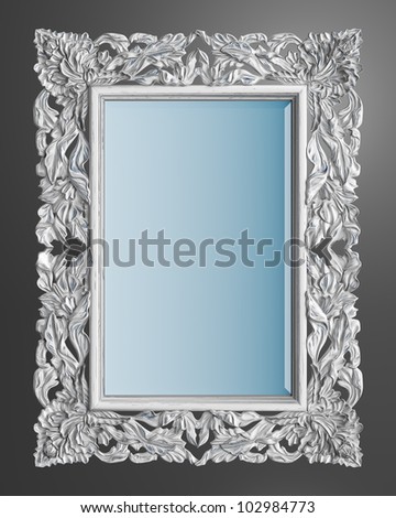 Carved frame for a mirror or a picture, covered with white paint and silver. Computer graphics.