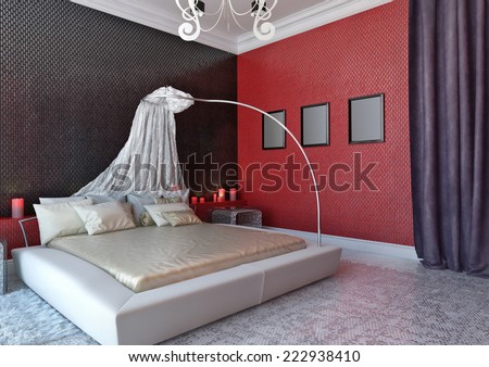 3d render of Moroccan interior of  bedroom with baldachin above the bed