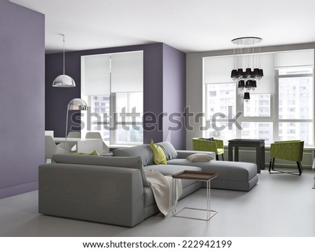 3d interior of small flat with bright design