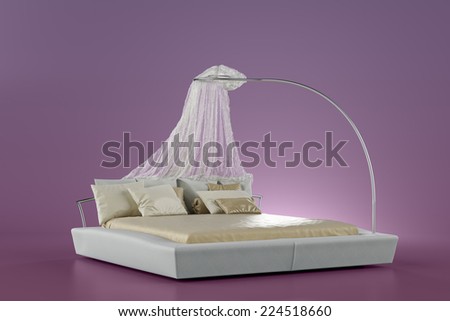 3d render of bed with canopy in the Oriental style