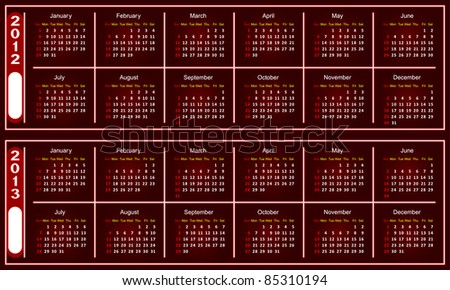 2013 Year Calendar Template on Template Of A Calendar On 2012 And 2013  A Calendar Of Red Color