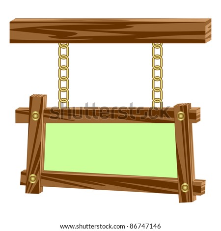 Wooden frame hangs on chains.Wooden frames having an empty seat for the text.Composition on a white background.EPS version is available as ID 85310176.