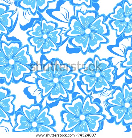 Abstract blue flowers form a seamless composition. EPS version is available as ID 93589675.