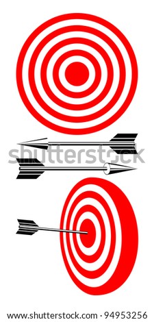 The isolated objects on a white background. A red-white target and black arrows.