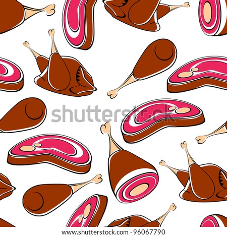 Seamless background. Different meat is on a white background. EPS version is available as ID 91951376.