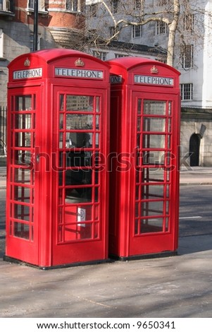 Pair of Traditional Red English Phone Boxes