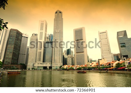 A view of the financial district by the Singapore river.