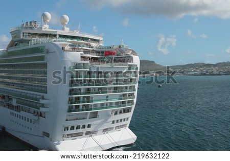 Stern of cruise liner moored in Basseterre