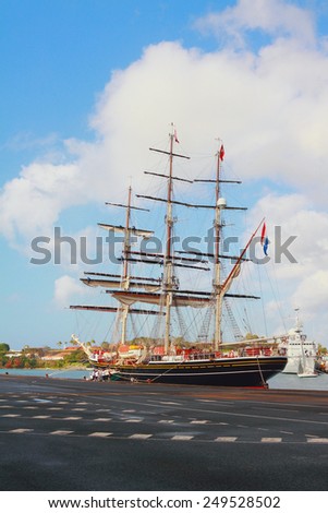 Three-mast sailing vessel in port. Fort-de-Frans, Martinique
