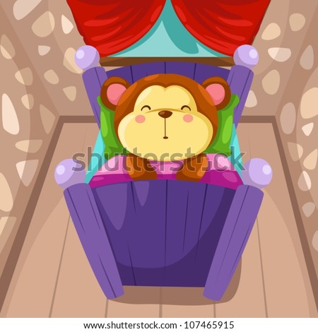 Illustration Of Cartoon Monkey Sleeping In Bed - 107465915 ...