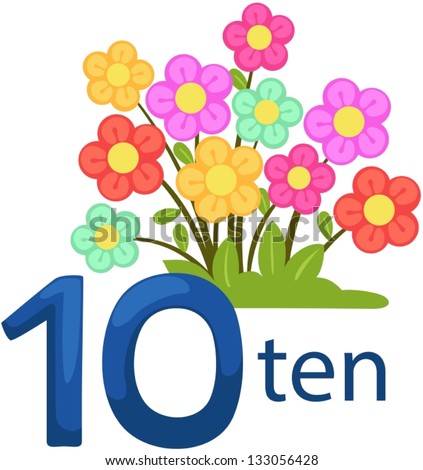 illustration of isolated number 10 character with flowers illustration of isolated number 10 character with flowers