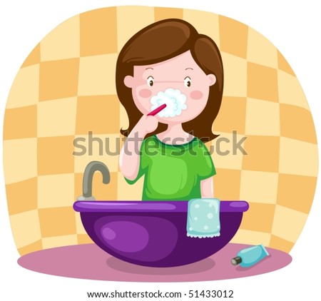 brushing teeth clip art. girl rushing teeth