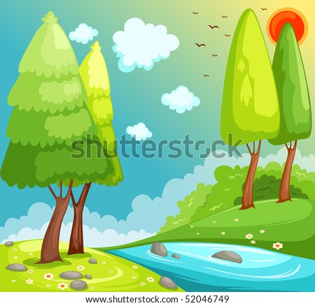 illustration of cartoon landscape countryside