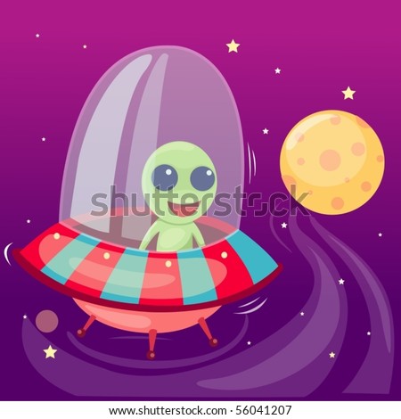 illustration of isolated cartoon alien drive ufo