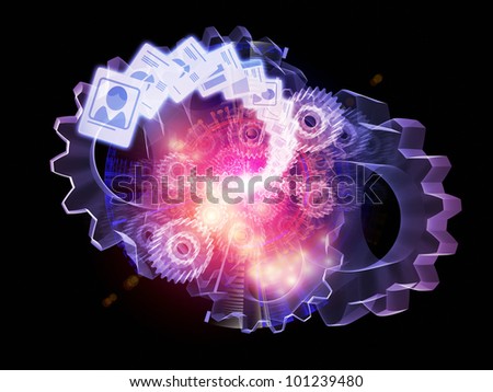 Design composed of document icons, lights and abstract design elements as a metaphor on the subject of document processing, office paperwork, virtual workspace and cloud networking