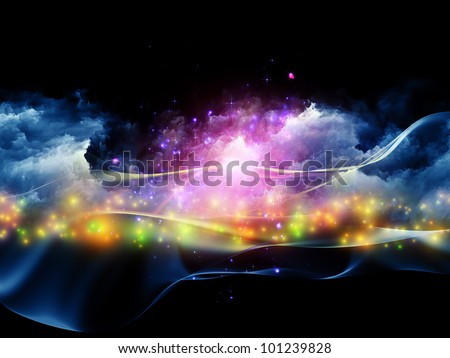 Artistic abstraction on the subject of art, spirituality, painting, music , visual effects and creative technologies  composed of clouds of fractal foam and abstract lights