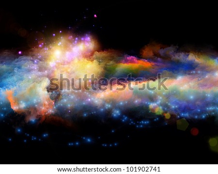 Composition of clouds of fractal foam and abstract lights with metaphorical relationship to art, spirituality, painting, music , visual effects and creative technologies