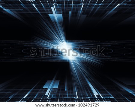 Backdrop on the subject of modern technologies, science of energy, signal processing, music and entertainment composed of perspective fractal grids, lights, mathematical line patterns