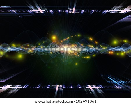 Artistic background for use with projects on modern technologies, science of energy, signal processing, music and entertainment, made of fractal grids, lights, mathematical wave and sine patterns