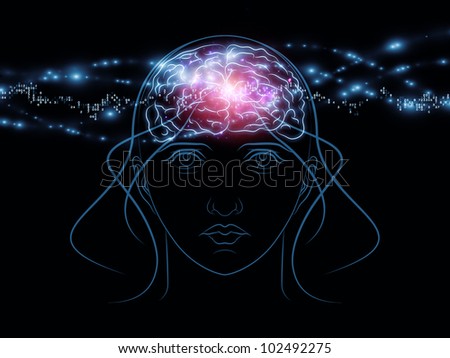 Composition of head outlines, lights and abstract design elements suitable as a backdrop for the projects on intelligence,  consciousness, logical thinking, mental processes and brain power