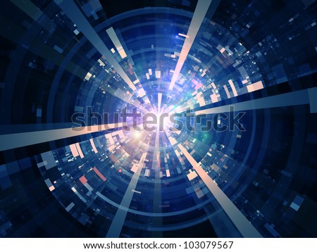 Composition of lights, fractal concentric grids, technological lines on the subject of science, energy, signal processing  and modern technologies