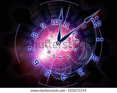 Abstract design made of clock hands, gears, lights and abstract design elements on the subject of time sensitive issues, deadlines, scheduling, temporal processes, past, present and future