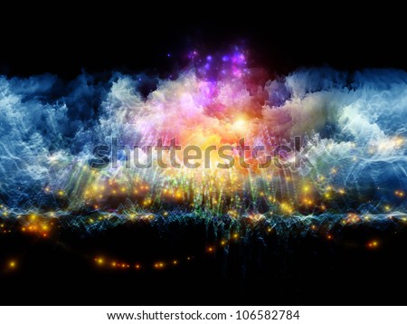 Backdrop on the subject of art, spirituality, painting, music , visual effects and creative technologies  composed of clouds of fractal foam and abstract lights
