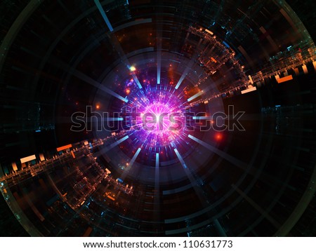 Backdrop on the subject of science, energy, signal processing  and modern technologies composed of lights, fractal concentric grids, technological lines