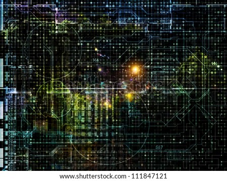 Background composition of  complex network texture and industrial design elements to complement your layouts on the subject of networking, computers and modern technology
