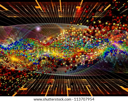 Artistic abstraction composed of atomic particles in space on the subject science, physics and technology