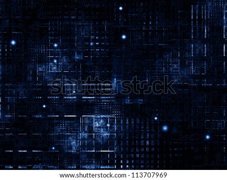 Deep Networking series. Creative arrangement of industrial grunge texture, numbers and dark gradients as a concept metaphor on subject of computing, industrial design and modern technology