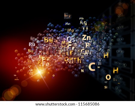 Abstract composition of chemical icons, fractal graphics and design elements suitable as element in projects related to chemistry, biology, pharmacology and modern science