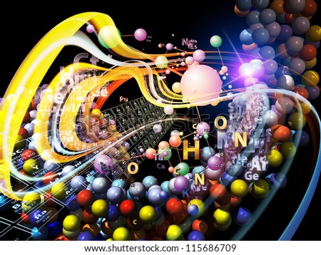 Chemical Splash series. Arrangement of chemical icons, fractal graphics and design elements on the subject of chemistry, biology, pharmacology and modern science