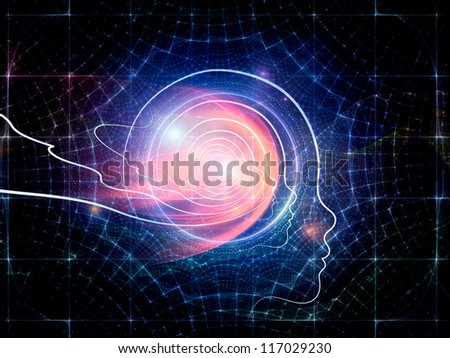 Artistic background made of human head and fractal grids for use with projects on intelligent design, science and technology