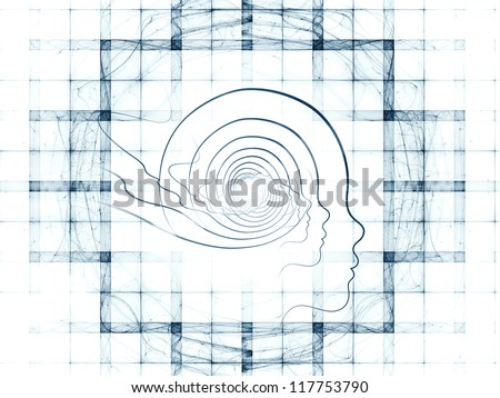 Backdrop design of human head and fractal grids to provide supporting composition for works on science, technology and intelligent life in the Universe