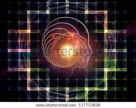 Design made of human head and fractal grids to serve as backdrop for projects related to science, technology and intelligent life in the Universe